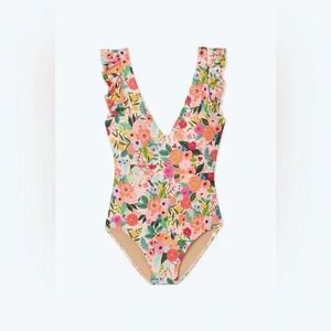 summersalt Floral Ruffle One-Piece Swimsuit in Pink & Green